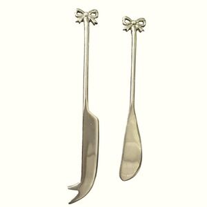 Silvergild Tone retro Bow Handle Cheese‎ Knife Spreader Set Serving Utensils